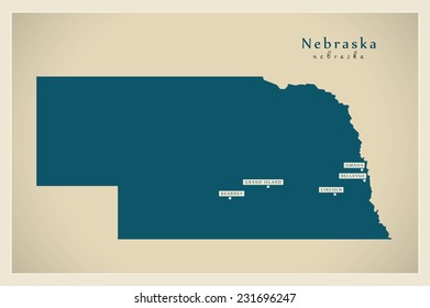 Modern Map - Nebraska USA