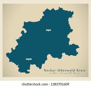 Modern Map - Neckar-Odenwald-Kreis county of Baden Wuerttemberg DE