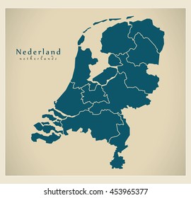Modern Map - Netherlands with provinces NL