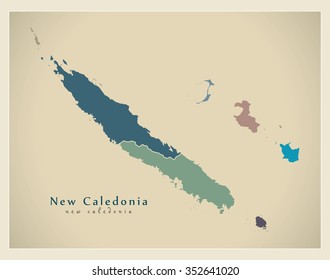 Modern Map - New Caledonia with provinces colored NC