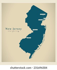 Modern Map - New Jersey USA