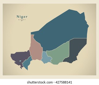 Modern Map - Niger with regions colored NE