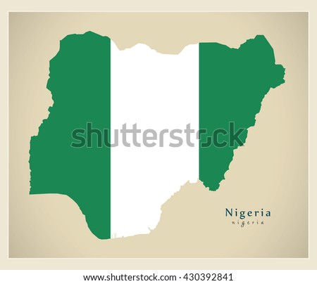 Modern Map - Nigeria flag colored NG