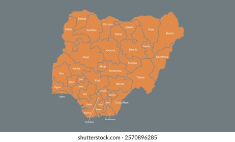 Modern Map of Nigeria with Interactive Features, Flat design Nigeria outline map.