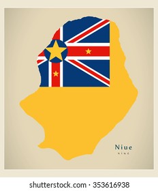 Modern Map - Niue flag colored NU