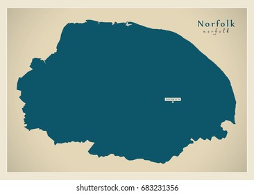 Modern Map - Norfolk County England UK Illustration