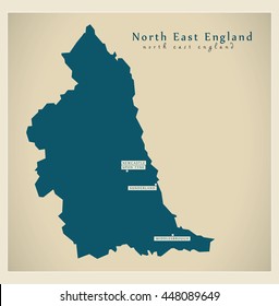 Modern Map - North East England UK refreshed design