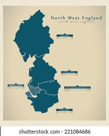 Modern Map - North West England UK