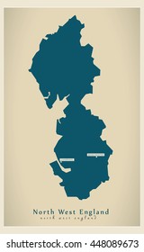Modern Map - North West England UK refreshed design