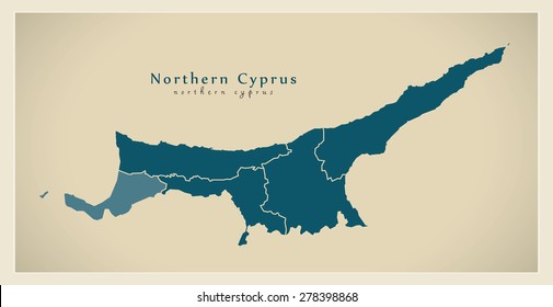 Modern Map - Northern Cyprus with regions CY