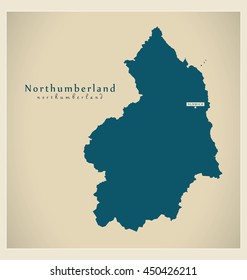 Modern Map - Northumberland unitary authority England UK