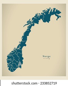 Modern Map - Norway with counties NO