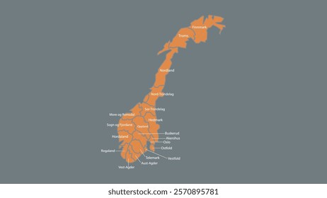 Modern Map of Norway with Interactive Features, Flat design Norway outline map.