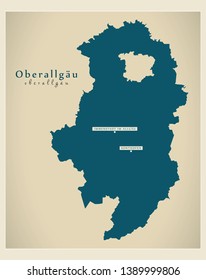 Modern Map - Oberallgaeu county of Bavaria DE