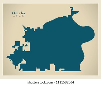 Modern Map - Omaha Nebraska city of the USA