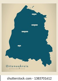 Modern Map - Ortenaukreis county of Baden Wuerttemberg DE