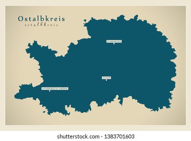 Modern Map - Ostalbkreis county of Baden Wuerttemberg DE