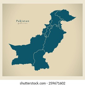 Modern Map - Pakistan with provinces and autonomous areas PK