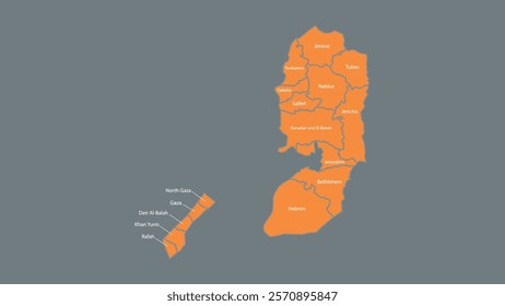 Modern Map of Palestine with Interactive Features, Flat design Palestine outline map.