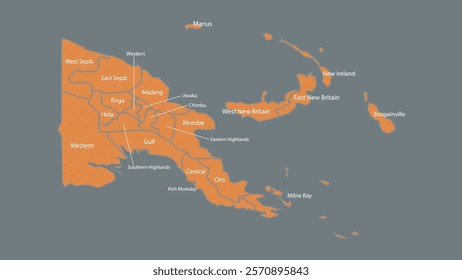 Modern Map of Papua New Guinea with Interactive Features, Flat design Papua New Guinea outline map.