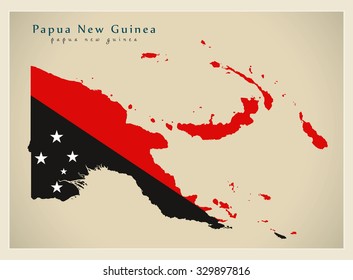 Modern Map - Papua New Guinea flag colored  PG