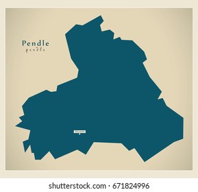 Modern Map - Pendle district of Lancashire England UK illustration
