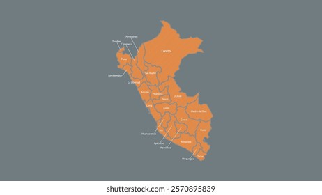 Modern Map of Peru with Interactive Features, Flat design Peru outline map.