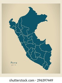 Modern Map - Peru with regions PE