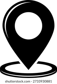 Ícone de localização do pino do mapa moderno com silhueta brilhante preta com sombra de terra para rastreamento de navegação GPS e design de marcação de posição geográfica