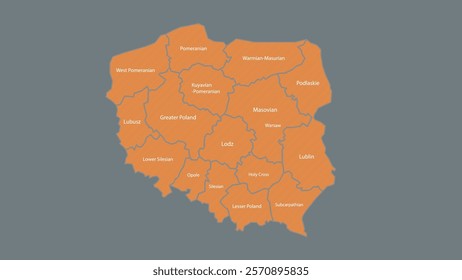 Modern Map of Poland with Interactive Features, Flat design Poland outline map.