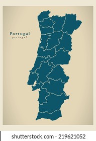 Modern Map - Portugal with districts PT