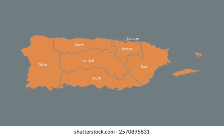 Modern Map of Puerto Rico with Interactive Features, Flat design Puerto Rico outline map.