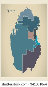 Modern Map - Qatar with municipalities colored QA
