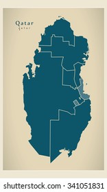 Modern Map - Qatar with municipalities QA