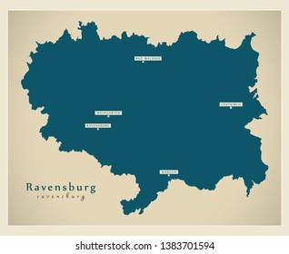 Modern Map - Ravensburg county of Baden Wuerttemberg DE