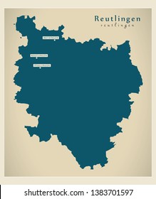 Modern Map - Reutlingen county of Baden Wuerttemberg DE