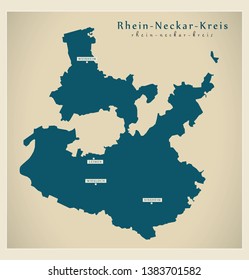 Modern Map - Rhein-Neckar-Kreis county of Baden Wuerttemberg DE