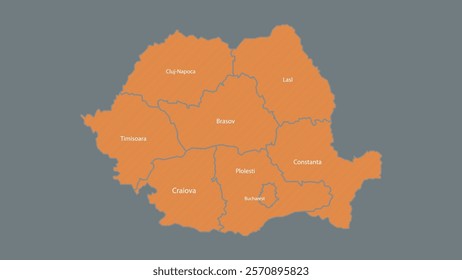 Modern Map of Romania with Interactive Features, Flat design Romania outline map.