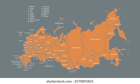 Modern Map of Russia with Interactive Features, Flat design Russia outline map.
