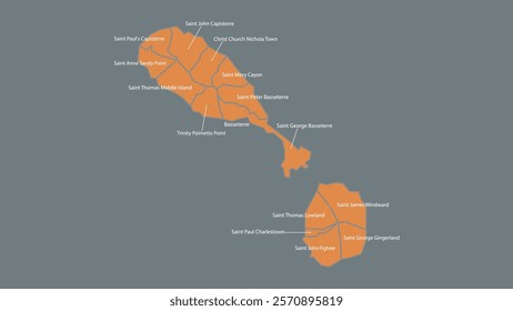 Modern Map of Saint Kitts and Nevis with Interactive Features, Flat design Saint Kitts and Nevis outline map.