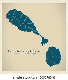 Modern Map - Saint Kitts and Nevis with parishes KN
