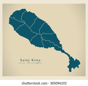 Modern Map - Saint Kitts with parishes KN