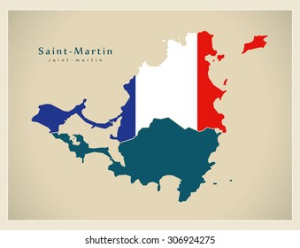 Modern Map - Saint Martin flag colored MF