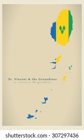 Modern Map - Saint Vincent and the Grenadines flag colored VC