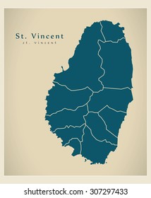 Modern Map - Saint Vincent with regions VC