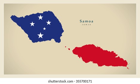Modern Map - Samoa flag colored WS