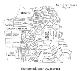 Modern Map - San Francisco city of the USA