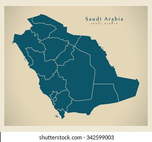 Modern Map - Saudi Arabia with regions SA