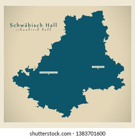 Modern Map - Schwaebisch Hall county of Baden Wuerttemberg DE