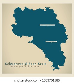 Modern Map - Schwarzwald-Baar-Kreis county of Baden Wuerttemberg DE